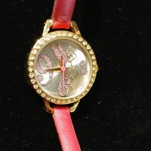 Disney Tinker Bell Pink Leather Strap Watch